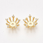 Brass Bead Caps, with Cubic Zirconia, Flower, Clear, Nickel Free, Real 18K Gold Plated, 11x5mm, Hole: 1.5mm(KK-S350-324)