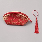 Chinese Style Cloth Coin Purses Zipper Wallets with Nylon Tassel, Shell Shape, Red, 10.85x5.1x5cm(AJEW-WH0016-42)