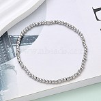 Brass Round Beaded Stretch Bracelets for Men Women, Rack Plating, Long-Lasting Plated, Lead Free & Cadmium Free, Platinum, 1/8 inch(0.3cm), Inner Diameter: 2-1/8 inch(5.4cm)(BJEW-B148-05A-P)