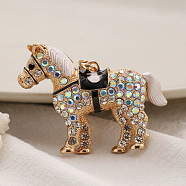 Cartoon Alloy Rhinestone Horse Pendant Keychain, with Enamel and Lobster Clasp, for Bag Car Decoration, Crystal AB, 5.5x7cm(PW23062660618)