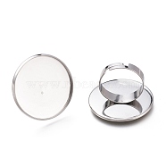 Adjustable 304 Stainless Steel Finger Rings Components, Pad Ring Base Findings, Flat Round, Stainless Steel Color, Tray: 25mm, 17.5mm(STAS-F149-18P-I)