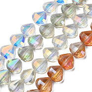 Electroplate Transparent Glass Beads Strands, Faceted, Teardrop, Mixed Color, 10.5x12x6.5mm, Hole: 1mm, about 60pcs/strand, 25.59 inch(65cm)(EGLA-N002-36)