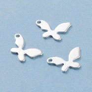 201 Stainless Steel Charms, Butterfly, Silver, 8.5x14x0.8mm, Hole: 1.2mm(STAS-H436-55S)