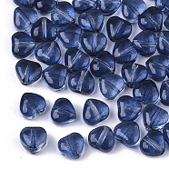 Transparent Spray Painted Glass Beads, Heart, Prussian Blue, 6x6x4mm, Hole: 0.9mm(X-GLAA-N035-02-E02)