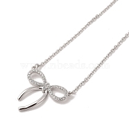 304 Stainless Steel Pendant Necklaces, Brass Micro Pave Clear Cubic Zirconia Pendant Necklaces, Bowknot, 18.50 inch(47cm) Pendant: 23x25mm(NJEW-U002-14P)
