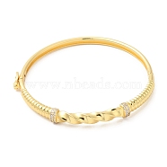 Brass Twist Rope Hinged Bangle with Cubic Zirconia for Women, Real 16K Gold Plated, Inner Diameter: 2-3/8 inch(6cm)(BJEW-K229-02G)