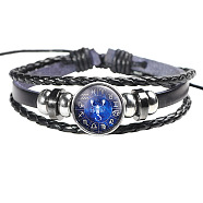 12 Constellation Leather Cord Bracelets, with Alloy Beads and Wax Cord, Flat Round, Scorpio, 2-3/8 inch(6cm)(BJEW-P240-E12)