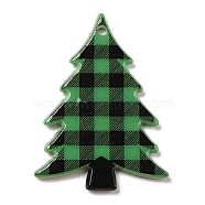 Christmas Theme Acrylic Pendants, Christmas Tree, Tartan, Green, 38.5x28x2.5mm, Hole: 1.6mm(MACR-C024-04A)
