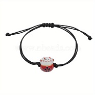 Cute Porcelain Lucky Cat Braided Bead Bracelets, Adjustable Cord Bracelets for Women Men(DE1340)