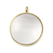 Ion Plating(IP) 304 Stainless Stee Locket Pendants, with Glass, Flat Round Charm, Real 18K Gold Plated, 36x29x15.5mm, Hole: 5mm(STAS-S132-15G-02)