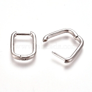 Brass Huggie Hoop Earrings, Rectangle, Platinum, 12 Gauge, 15.5x11.5x2mm, Pin: 1mm(EJEW-L234-61-P)