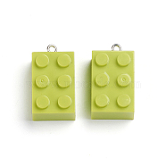 Plastic Pendants, with Iron Loop, Building Blocks Charms, Rectangle, Green Yellow, 28~28.5x14.5~15.5x11.5mm, Hole: 2mm(KY-WH0020-51L)