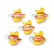 Handmade Lampwork Pendants, Fish, Gold, 27~32x35~36.5x11.5~13.5mm, Hole: 2~3mm(LAMP-G162-01C)