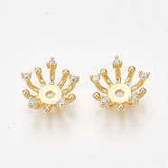 Brass Bead Caps, with Cubic Zirconia, Flower, Clear, Nickel Free, Real 18K Gold Plated, 11x5mm, Hole: 1.5mm(KK-S350-324)