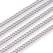 201 Stainless Steel Curb Chains, Unwelded, Faceted, Stainless Steel Color, 3.5mm(CHS-L017-22F)
