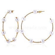 Shell Pearl Beaded Big Circle Stud Earrings, Alloy Half Hoop Earrings for Women, Golden, 65mm, Pin: 0.8mm(JE988A)