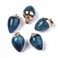 Natural Agate Pendants, with Iron Bails, Dyed & Heated, Teardrop, Light Gold, 24~25x15~16mm, Hole: 4x7mm(G-N326-78)