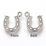 Tibetan Style Alloy Charms, Horseshoes, Cadmium Free & Lead Free, Antique Silver, 14x12x2mm, Hole: 1.5mm(X-TIBEP-T002-81AS-RS)