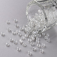 Glass Seed Beads, Trans. Colours Lustered, Round, Clear, 3mm, Hole: 1mm, about 2222pcs/100g(X1-SEED-A006-3mm-101)