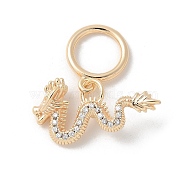 Brass Micro Pave Clear Cubic Zirconia Dragon European Dangle Charms, Large Hole Pendants, Real 18K Gold Plated, 20mm, Hole: 7.5mm(KK-U052-38G)