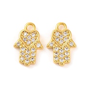 Brass Micro Pave Clear Cubic Zirconia Pendants, Hamsa Hand, Real 18K Gold Plated, 11.7x7.7x1.7mm, Hole: 1.4~1.5mm(KK-U017-06C-G)