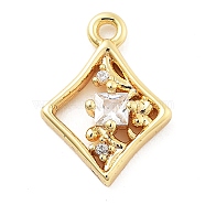 Brass Micro Pave Cubic Zirconia Pendants, Rhombus, 3.5x10x2.5mm, Hole: 1.2mm(KK-H511-01G-03)