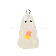 Halloween Theme Luminous Resin Pendants, Glow in the Dark, Ghost, 30.5x19x18mm, Hole: 2mm(RESI-S06-01E)