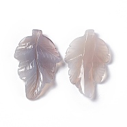 Natural Grey Agate Pendants, Leaf Charms, 41.5x25~26x5mm, Hole: 0.8mm(G-I336-01-24)