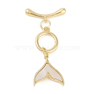 Brass Toggle Clasps, with Shell, Fishtail, Real 18K Gold Plated, Fishtail: 29.5mm, Pendants: 15x14x3.5mm, Hole: 1.2mm & 1mm, Bar: 19.5x6x3mm, Hole: 1.5mm(KK-K391-22G)