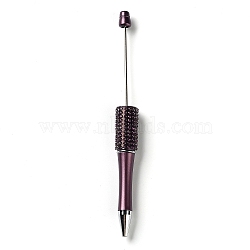 Plastic & Iron Beadable Pens, Ball-Point Pen, with Rhinestone, for DIY Personalized Pen with Jewelry Bead, Old Rose, 145x14.5mm(AJEW-H147-01D)