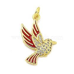 Brass Micro Pave Clear Cubic Zirconia Pendants, with Enamel, Real 18K Gold Plated, Bird, FireBrick, 23x16.5x3mm, Hole: 3.5mm(KK-R159-14A-G)