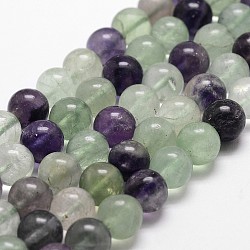Natural Fluorite Bead Strands, Round, Grade AB+, 10mm, Hole: 1mm, about 38pcs/strand, 14.9 inch~15.1 inch(G-G735-24-10mm-AB+)