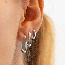 Zinc Alloy Hoop Earrings, Rectangle, Platinum, 15~20x1~1.5mm(WG0BC63-04)