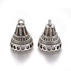 Tibetan Style Alloy Rhinestone Settings, Pendant Bails, Tassel Cap Bails, Cone, Antique Silver, Fit For 1.5mm Rhinestone, 23x18.5mm, Hole: 2mm and 2.5mm(TIBE-F026-16AS)
