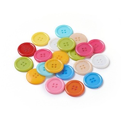 Acrylic Sewing Buttons, Plastic Buttons for Costume Design, 4-Hole, Dyed, Flat Round, Mixed Color, 28x2mm, Hole: 1mm(BUTT-E076-G-M)