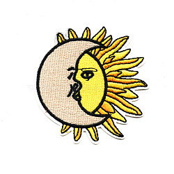 Computerized Embroidery Cloth Iron on/Sew on Patches, Costume Accessories, Appliques, Moon with Sun, Colorful, 70x69mm(X-DIY-I013-36)