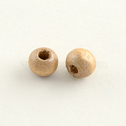 Round Natural Wood Beads, Dyed, Lead Free, Camel, 5~6x4~5mm, Hole: 2~3mm, about 7500pcs/500g(WOOD-Q017-6mm-08-LF)