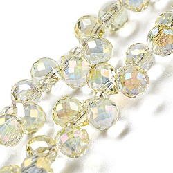 Full Rainbow Plated Electroplate Transparent Glass Beads Strands, Faceted, Teardrop, Beige, 6x5x5mm, Hole: 0.8mm, about 108pcs/strand, 16.14''(41cm)(EGLA-M030-01A-FR01)