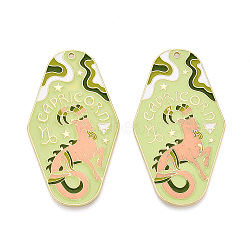 Rack Plating Alloy and Enamel Big Pendants, Rhombus & Twelve Constellations, Light Gold, Capricorn, 63x35x1mm, Hole: 1.6mm(X1-ENAM-T021-29C)