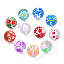 Transparent Handmade Lampwork Beads, Round with Mixed Patterns, Mixed Color, 17x16x15mm, Hole: 1.8~2mm(LAMP-T011-18B)
