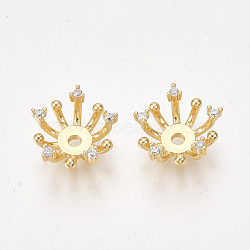 Brass Bead Caps, with Cubic Zirconia, Flower, Clear, Nickel Free, Real 18K Gold Plated, 11x5mm, Hole: 1.5mm(KK-S350-324)