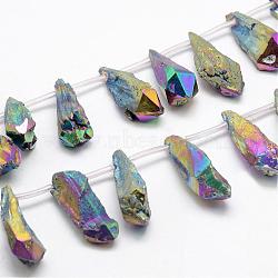 Electroplated Natural Quartz Crystal Beads Strands, Top Drilled Beads, Dyed, Teardrop, Colorful, 27~34x8~12x5~9mm, Hole: 1.5mm, about 22pcs/strand, 14.3 inch(G-G890-B-07)