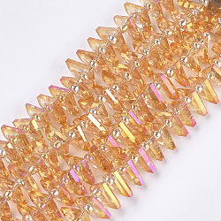 Electroplate Glass Beads Strands, Faceted, Fan, Orange, 10x12.5x4mm, Hole: 1mm, about 90pcs/strand, 19.2 inch(EGLA-S176-05B-B04)