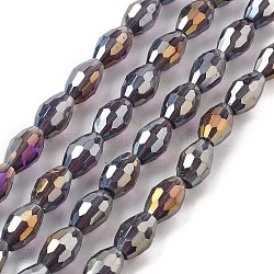 Transparent Electroplate Glass Beads Strands, Faceted, Oval, Dark Orchid, 8.5x5.5mm, Hole: 1.2mm, about 70pcs/strand, 20.87~23.23''(53~59cm)(EGLA-A037-T6x8mm-B14)