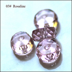 K9 Glass, Imitation Austrian Crystal Beads, Grade AAA, Faceted, Flat Round, Pink, 8x3.5mm, Hole: 0.9~1mm(SWAR-F078-4x8mm-03)