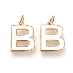 Brass Enamel Pendants, with Jump Ring, Long-Lasting Plated, Real 18K Gold Plated, Letter.B, White, Letter.B, B: 17x12.5x1.8mm, Jump Rings: Inner Diameter: 3mm(KK-R139-04B)