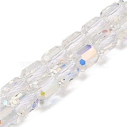 Electroplate Transparent Glass Beads Strands, Faceted, Column, 5.5x4mm, Hole: 1mm, about 75pcs/strand, 15.55~15.67 inch(39.5~39.8cm)(GLAA-C029-02A-10)