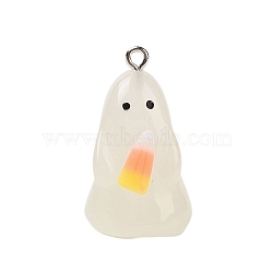 Halloween Theme Luminous Resin Pendants, Glow in the Dark, Ghost, 30.5x19x18mm, Hole: 2mm(RESI-S06-01E)