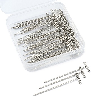 50Pcs Steel Pins, T-shape Positioning Pin, Stainless Steel Color, 5.4x0.11cm