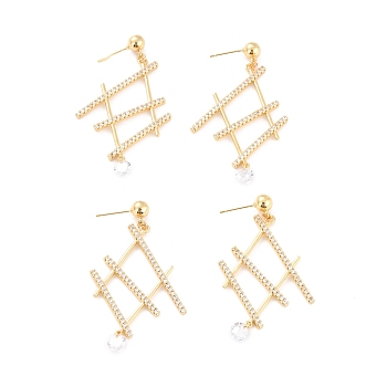 Cubic Zirconia Dangle Stud Earrings for Girl Women, Sparkling Drop Earrings, Real 18K Gold Plated, 56mm, Pin: 0.7mm